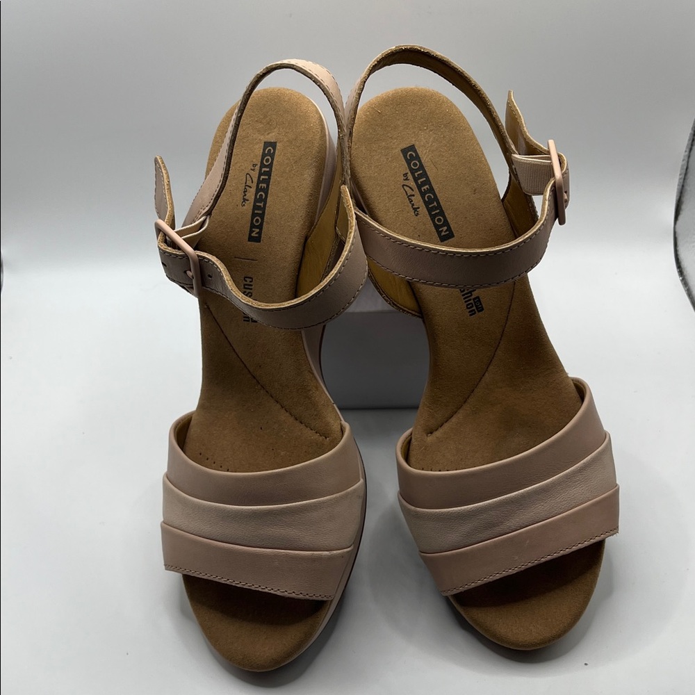 Clark’s Lafley Aletha dusty pink leather wedge sandals, size 6 ~EUC